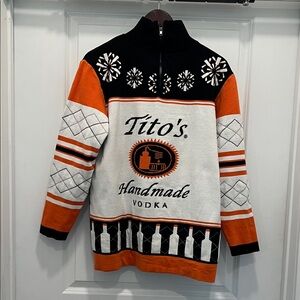 Tito's Handmade Vodka Men's Black and Orange Zip-Up Sweater